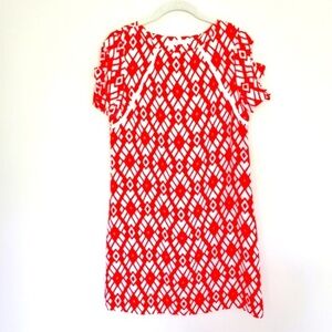 NWOT. MEDIUM. Alice & Trixie. Red, White Ikat Silk Shift, Cutout Shoulder Detail